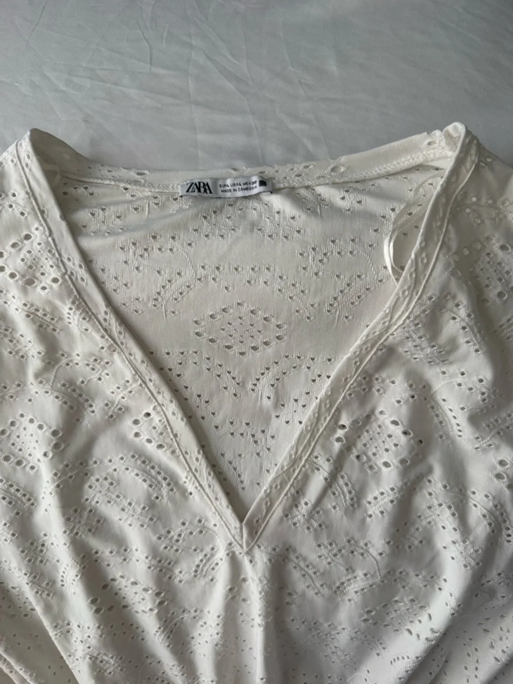 Embroidered Eyelet Blouse From Zara V Neckline Elasticized Details